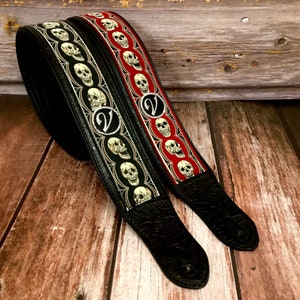 Handmade Padded Skull Metal Guitar Strap by VTAR, with Vegan Leather For Acoustic, Bass and Electric in Two Variations