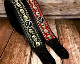 Handmade Padded Skull Metal Guitar Strap by VTAR, with Vegan Leather For Acoustic, Bass and Electric in Two Variations