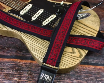 Handmade Irish Celtic Black and Red Hemp Guitar Strap by VTAR