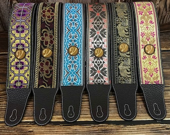 Handmade Classic Collection 60’s 70’s Guitar Strap by VTAR, Made with Vegan Leather For Acoustic, Bass and Electric