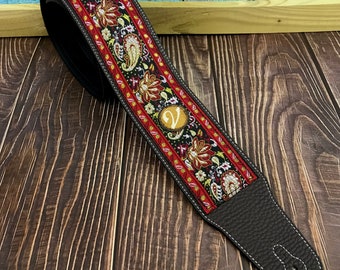 Handmade Crossroads 60’s 70’s Guitar Strap by VTAR, Made with Vegan Leather For Acoustic, Bass and Electric - Samba Pa Ti