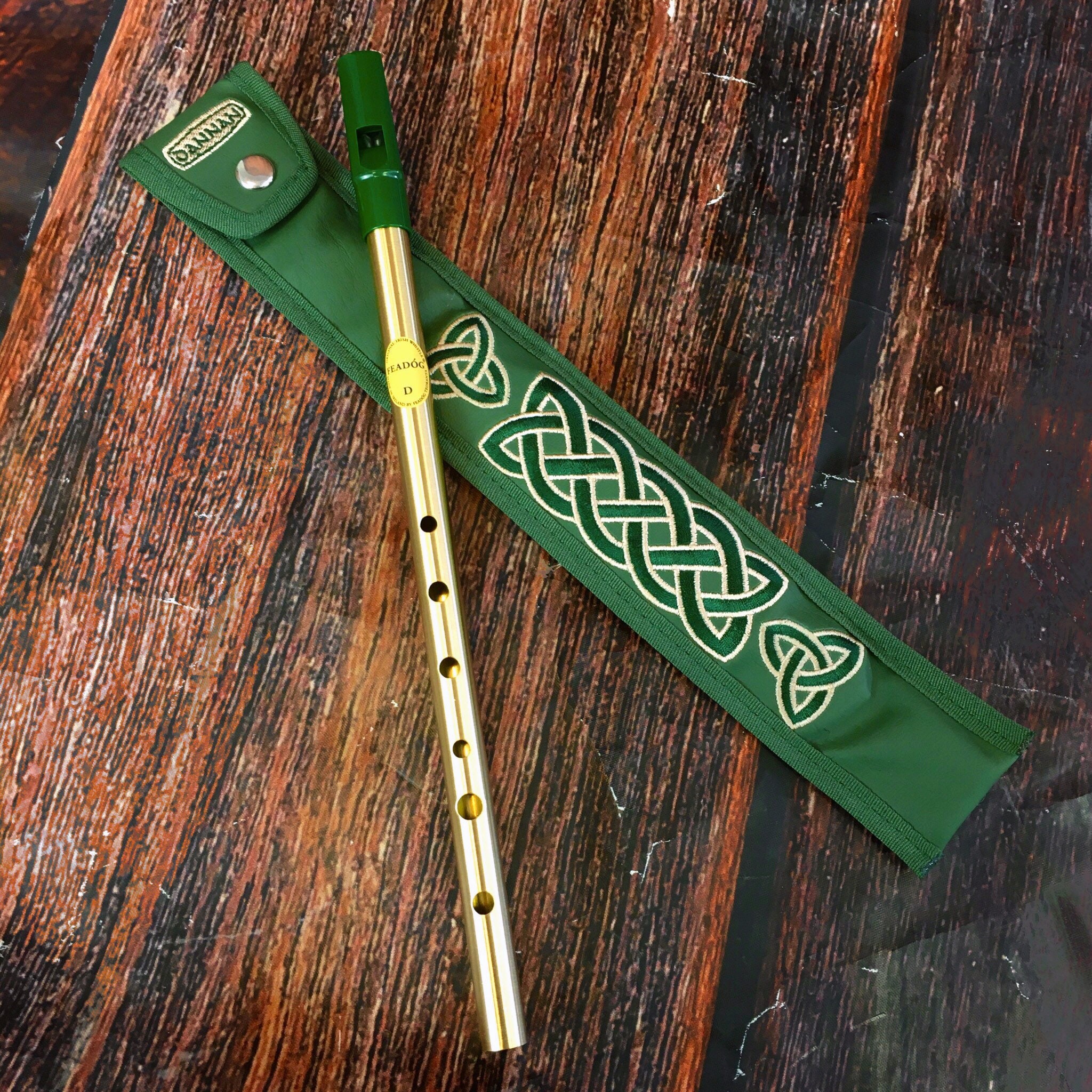 Green Tin Whistle in Key of D by Feadog With Handmade Irish