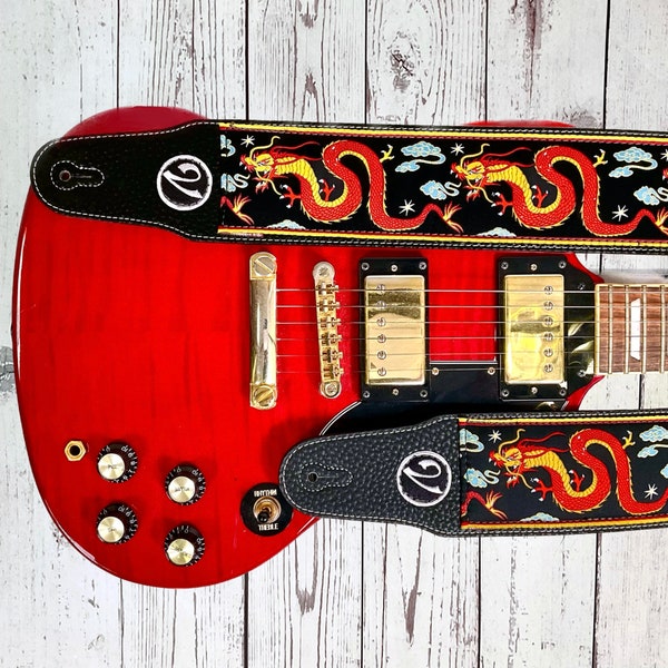The Jimmy Dragon Suit Guitar Strap in Black - Vtar Handmade Vegan Guitar Straps