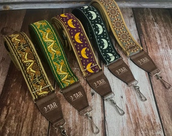 Handmade Hemp Banjo Strap by VTAR with Unique Designs, Made with Brass Details and Brown Vegan Leather - 5 Designs