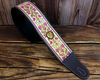 Handmade Classic Collection 60’s 70’s Guitar Strap by VTAR, Made with Vegan Leather For Acoustic, Bass and Electric - Sultans