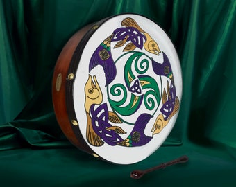 Handmade Dannan 16" Vegan Bodhran - The Salmon of Knowledge Bodhrán Hand Drum