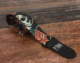 Vtar Vegan Gothic Ghost Skull and Rose Design Acoustic Electric Guitar Strap with Adjustable Length