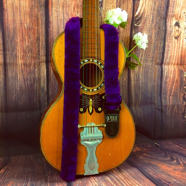 Vtar Vegan Soft Faux Fur Design Adjustable Acoustic Electric Guitar Strap (Purple FauxFur)