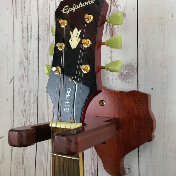 Handmade Brown Wooden Guitar Wall Hanger - Unique Texas Design