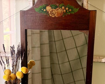 Vintage Mid 20th Century Wood Mirror with Painted Fruit Decoration