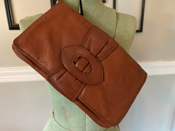 Vintage 1970s/1980s Brown Leather Clutch - image 1