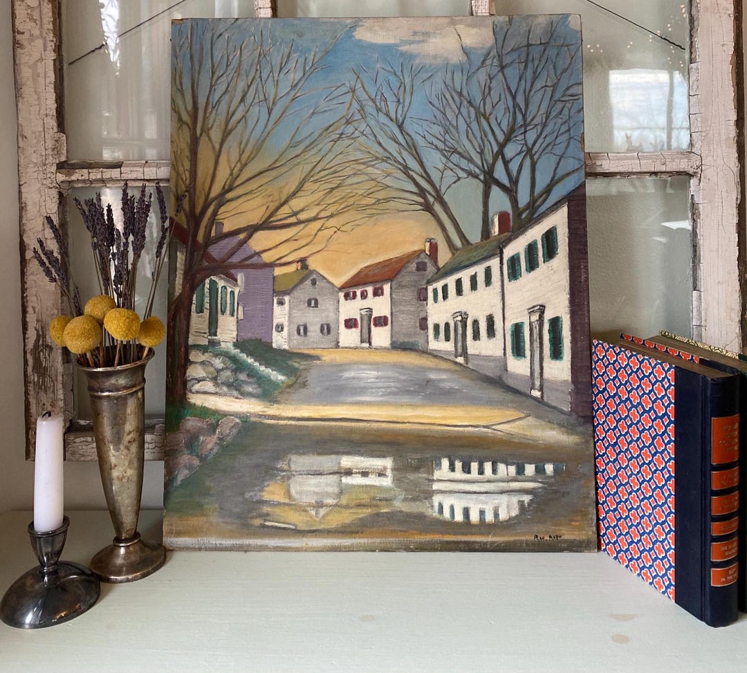 Vintage MCM 1960s Original Alfred W. Rapp Painting-winter Village/town ...