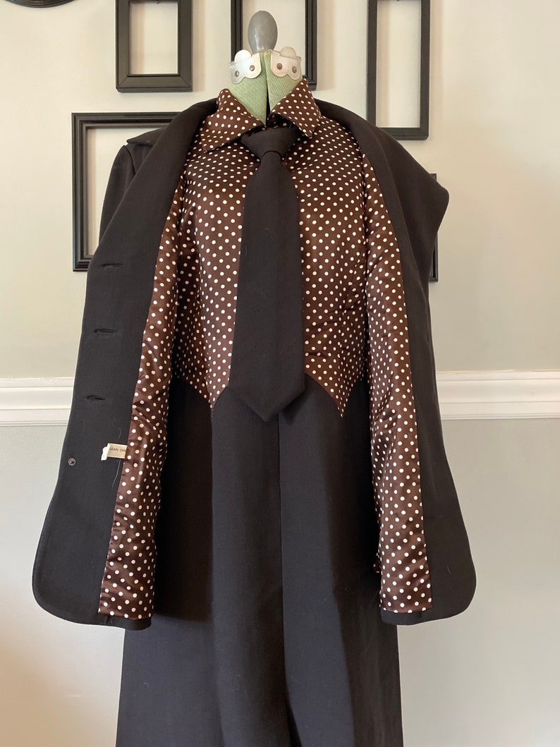 Vintage 1960s Chocolate Brown Power Suit Dress with Matching Jacket and Tie image 6