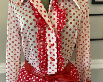 Vintage 1960s Serbin Muriel Ryan Red and White Polka Dot Dress