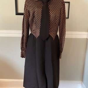 Vintage 1960s Chocolate Brown Power Suit Dress with Matching Jacket and Tie image 7