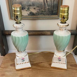 Pair of Vintage MCM 1950s Porcelain Boudoir Lamps-&quot;Devereaux&quot; Style