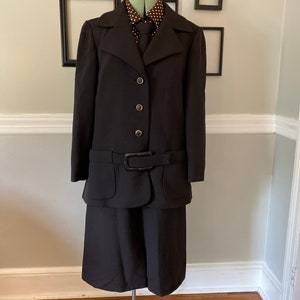 Vintage 1960s Chocolate Brown Power Suit Dress with Matching Jacket and Tie image 3