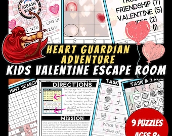 Printable Valentine's Day Escape Room, Birthday Party Games, Kids Puzzles, Printable Party Games, Valentines Day Theme