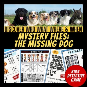 Murder Mystery Game For Kids, Dog Theme, Kids Mystery Party Escape Room Game, Printable Party Props, Secret Agent Code Game