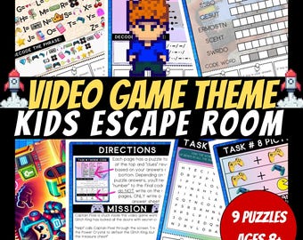 Zestaw do escape roomu w stylu gier wideo, gry na przyjęcie urodzinowe, escape room dla dzieci, gry na przyjęcie urodzinowe do druku, escape room DIY