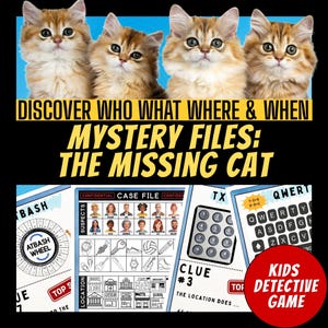 Printable Murder Mystery Style Game For Kids, Birthday Mystery Party Game, Detective Party, Printable Party Props, The Missing Cat