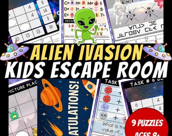 Alien Invasion Themed Escape Room For Kids, Birthday Party Games, Escape Room Kit, Kids Puzzle Game, Printable Party Game, Family Game Night