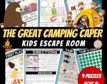 Escape Room imprimible para niños, juegos para fiestas de cumpleaños, rompecabezas para niños, juegos para fiestas imprimibles, escape room para acampar