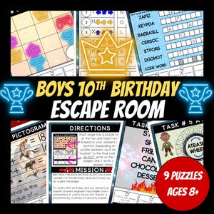 Boys 10th Birthday Escape Room Kit, Birthday Party Games, Escape Room for Kids, Printable Birthday Party Games, Family Game Night