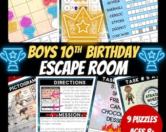 10. Geburtstag Jungen Escape Room Kit, Geburtstagsparty Spiele, Escape Room für Kinder, Druckbare Geburtstagsparty Spiele, Familienspiele Nacht