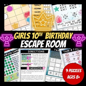 Girls 10th Birthday Escape Room Kit, Birthday Party Games, Escape Room for Kids, Printable Birthday Party Games, Family Game Night