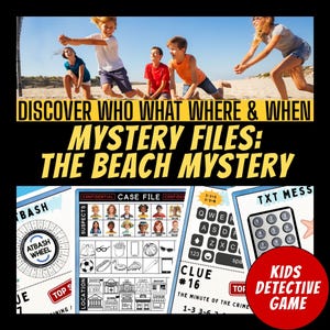 Beach Theme Murder Mystery Style Game For Kids, Summer Mystery Party Game, Detective Party, Printable Party Props, Secret Agent Code Game