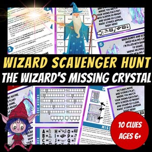 Wizard Themed Scavenger Hunt For Kids, Kids Wizard Treasure Hunt, Printable Party Game, Indoor Treasure Hunt, Birthday Hunt Clues