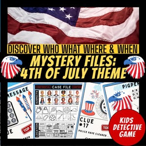4th July Murder Mystery Game For Kids, Independence Day Theme, Kids Mystery Party Game, Printable Party Props, Secret Agent Code Game