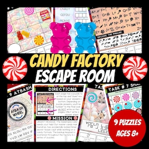 Printable Escape Room For Kids, Birthday Party Games, Kids Puzzle Game, Printable Party Games, Candy Factory Themed Escape Room