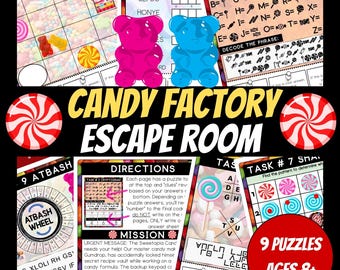 Printable Escape Room For Kids, Birthday Party Games, Kids Puzzle Game, Printable Party Games, Candy Factory Themed Escape Room
