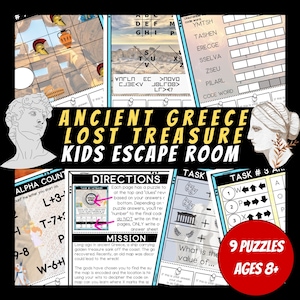 Escape Room stampabile per bambini nell'antica Grecia, giochi per feste di compleanno, puzzle per bambini, giochi per feste stampabili, attività per i giorni di pioggia