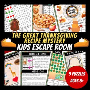 Printable Thanksgiving Escape Room For Kids, Birthday Party Games, Kids Puzzles, Printable Party Games, Holiday Party Games
