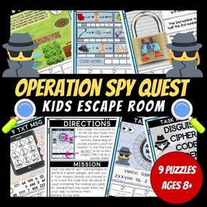 Printable Escape Room For Kids, Birthday Party Games, Kids Puzzles, Printable Party Games, Spy Theme, Secret Agent Party