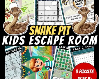 Snake Pit Escape Room For Kids, Birthday Party Games, Kids Puzzles, Printable Party Games, DIY Escape Room Kit