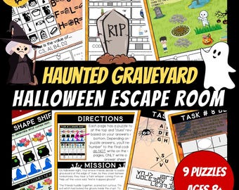 Può includere: Un gioco di escape room di Halloween a tema cimitero infestato. Il gioco include nove enigmi ed è consigliato per i bambini dai 8 anni in su. Il gioco presenta una varietà di enigmi, tra cui parole crociate, labirinti ed enigmi logici. Il gioco è progettato per essere giocato da uno o più giocatori.