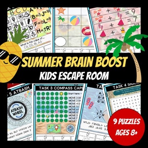 Summer Time Escape Room Kit, Birthday Party Games, Kids Puzzles, DIY Printable Game, Birthday Party Games, Escape Room for Kids