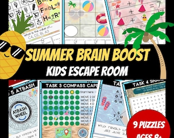 Kit de escape room de verano, juegos para fiestas de cumpleaños, rompecabezas para niños, juego imprimible, juegos para fiestas de cumpleaños, escape room para niños