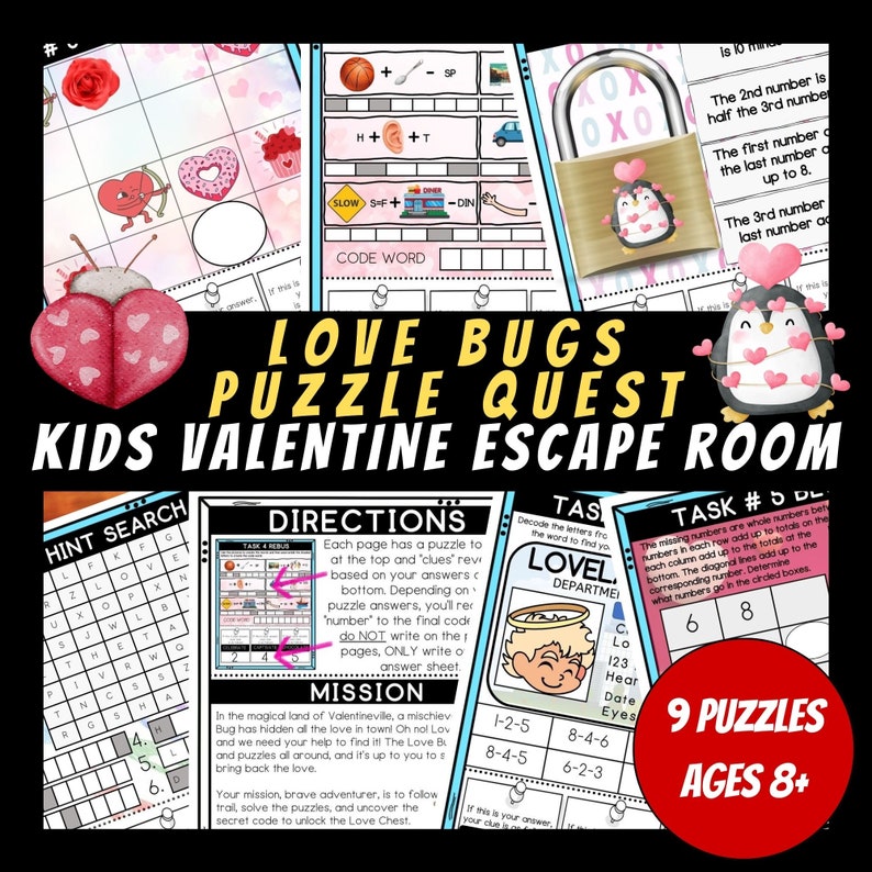 Printable Valentine s Day Escape Room Birthday Party Games Kids Puzzles Printable Party Games