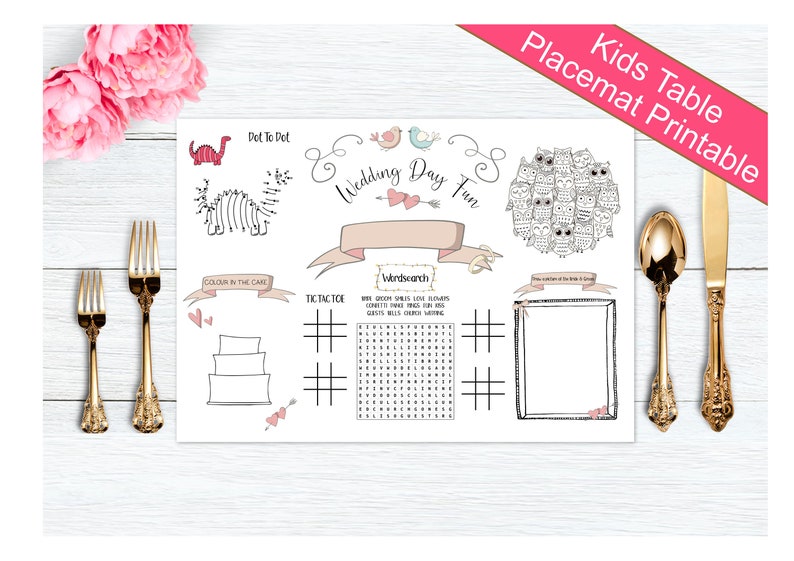 Wedding Activity Placemat Printable Wedding Table Mat Kids | Etsy