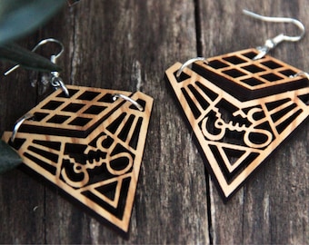 love Arabic calligraphy olive wood earrings