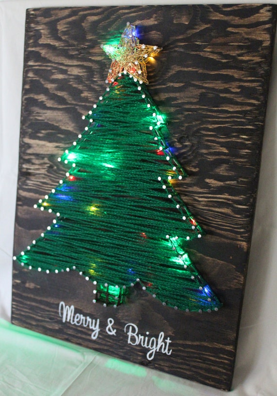 Items similar to Merry &amp; Bright Christmas Tree String-Art w/ multi