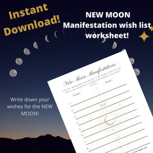 New Moon Wish List Arbeitsblatt, Journal Seiten, Buch der Schatten, Manifestation, Hexerei, Wicca, Wishes, printable,