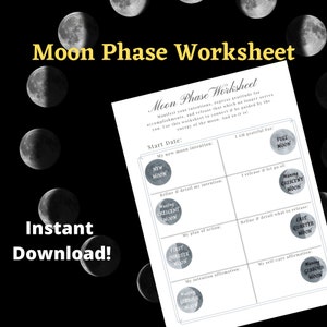 Moon Phases Worksheet, Manifestation, Grimoire, Witchcraft, magick, shadow work, Journal Page, Moon Journal, Intentions, Wicca,
