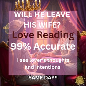 Può includere: Illustrazione di due donne a un tavolo, con testo sovrapposto. Il testo recita: "WILL HE LEAVE HIS WIFE? Love Reading 99% Accurate. I see lover's thoughts and intentions. SAME DAY!!" L'immagine ha un'estetica vintage.
