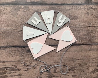 Handmade Wooden Heart Cut Bunting Chalk PaintWedding Cards Candy Cart Prop